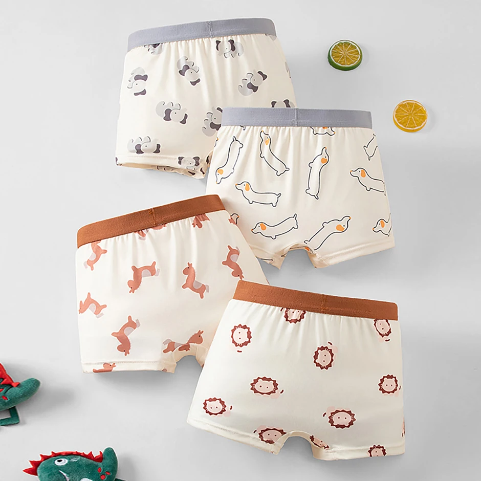 4-teiliges Set aus saisonalen, lustigen und niedlichen Cartoon-Unterwäsche für Kinder, bequeme Boxershorts, vielseitige, lässige Heimshorts für Jungen – Detail 11