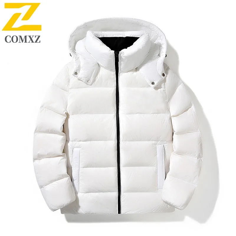 COMXZ Winter Men Down Jacket Casual Hooded Outdoor Office Lightweight Coat Fashion Street Style Windproof Warm Parka Garment