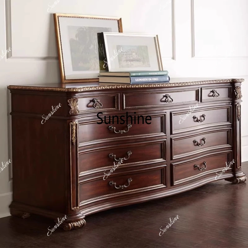 

All solid wood American country bedroom bedside locker carved retro furniture