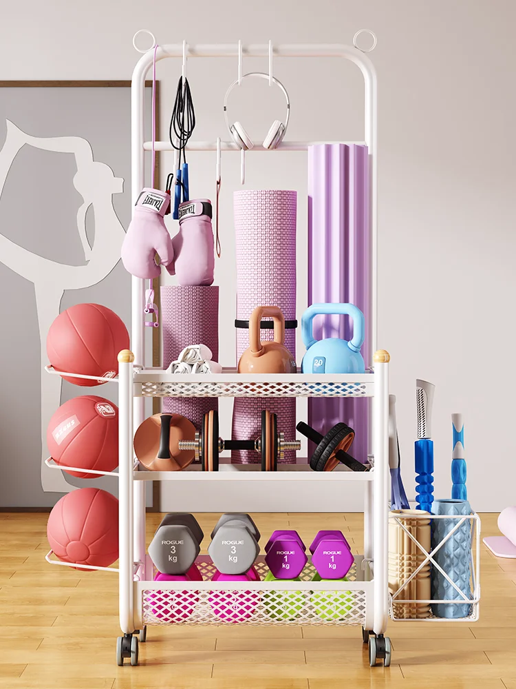 

Fitness Equipment Storage Rack Yoga Mat Basket with Wheels Basketball Storage Family Multi-Functional Sports Supplies Storage