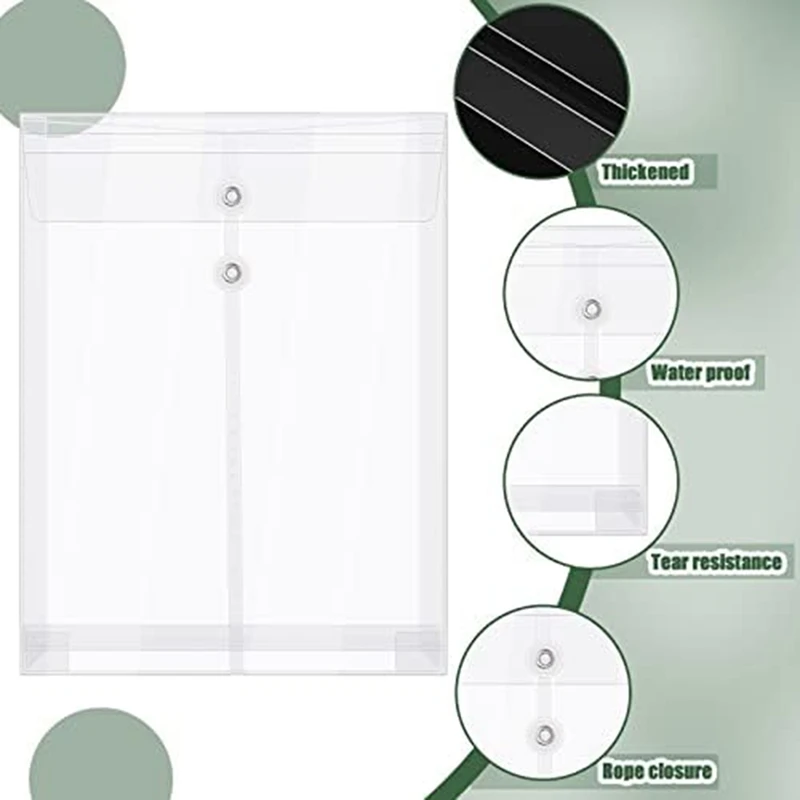 Kit di buste in plastica trasparente formato A4 con chiusura a stringa, cartella per documenti espandibile, Kit di borse per documenti per ufficio 24 pezzi