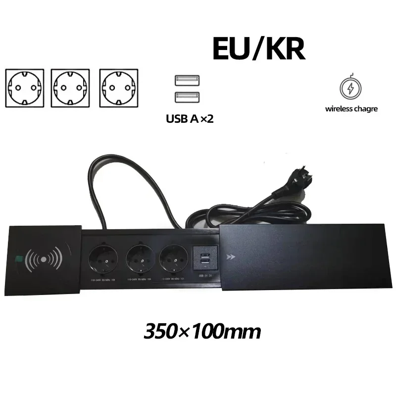 

Настольная скрытая розетка Встроенная 2 3 розетки с 2 USB RJ45 CAT6 Беспроводная зарядка EU KR Multi Plug 10A 110 ~ 250 В 2600 Вт Черная розетка
