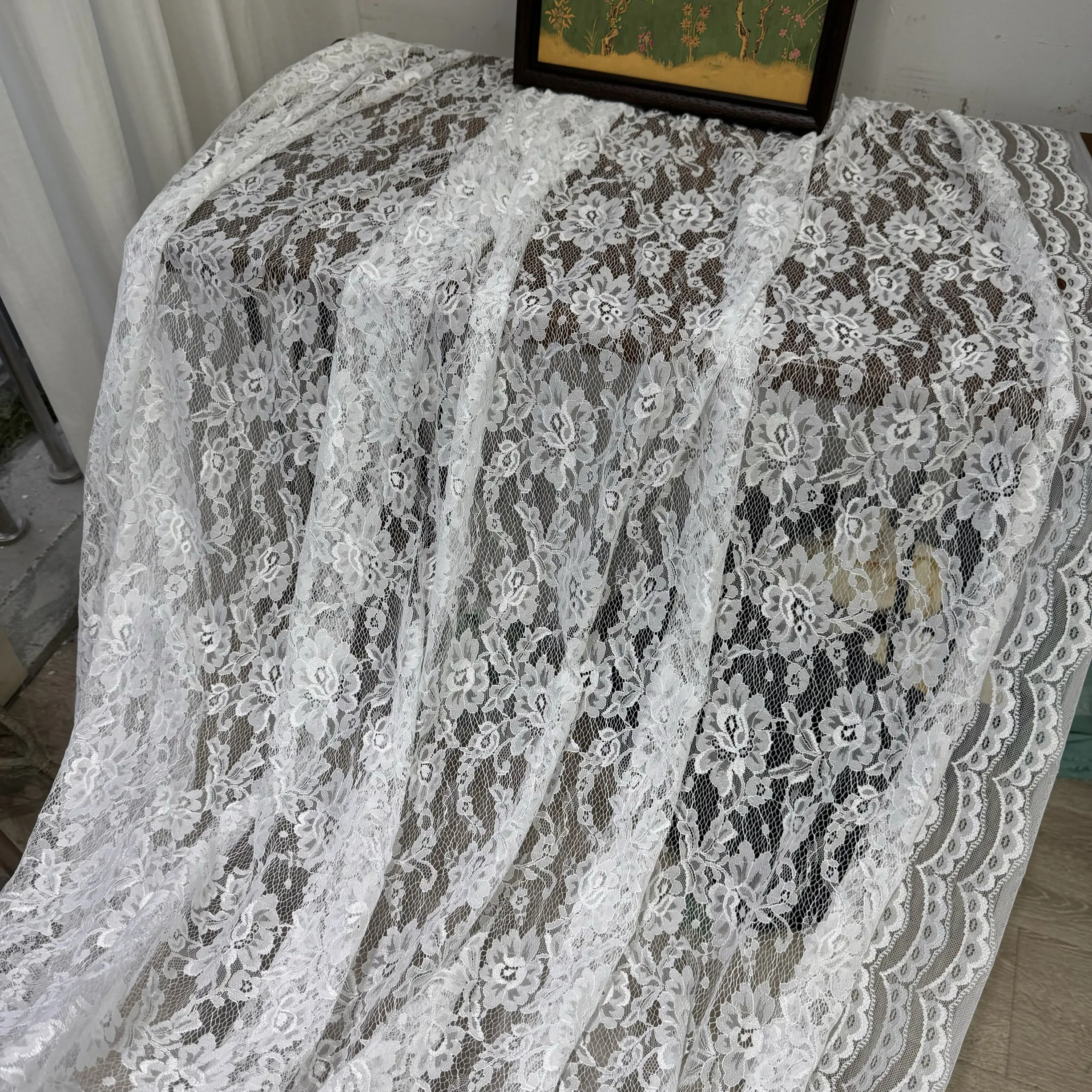 High-End Hollow Lace Flower DIY Draping Fabric for Wedding Dress Desktop Layout Transparent Cloth Fabric