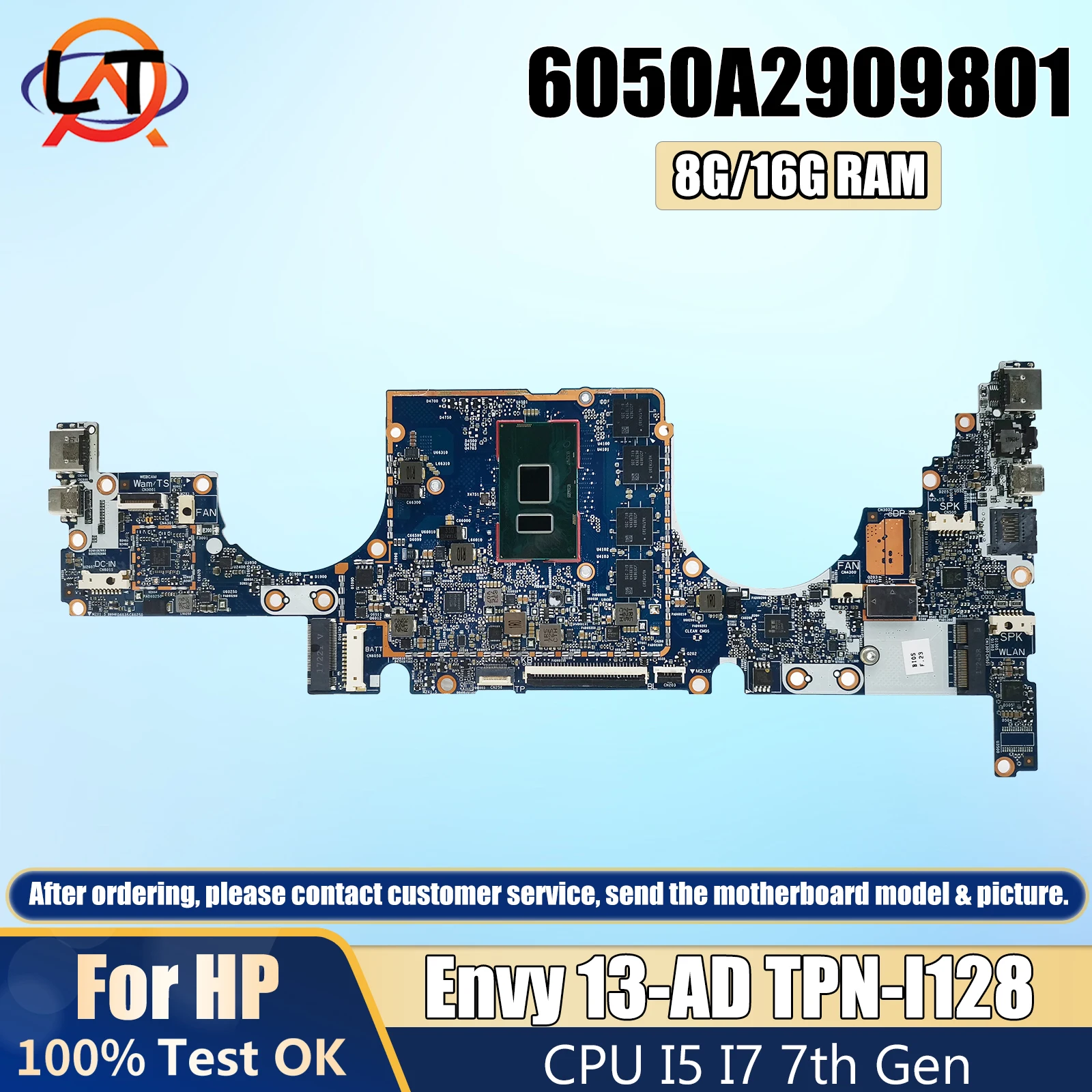 

6050A2909801-MB-A01 For HP Envy 13-AD TPN-I128 UMA E89382 Laptop Motherboard CPU I5 I7 7th Gen 8G/16GB RAM 926313-601 Mainboard