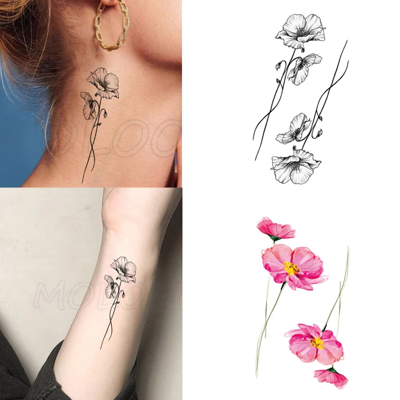 

Tattoo Stickers Black Somnus Flower Plant Waterproof Temporary Body Art Tatto Flash Tatoo Fake Tattoos for Man Kid Girl Women