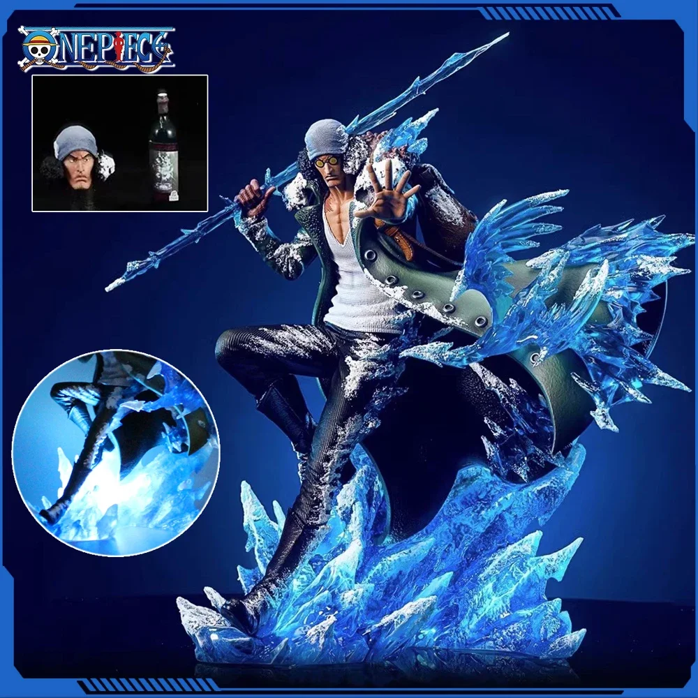 One Piece Aokiji Kuzan Anime Figures 2 Heads 30cm Gk Figurine Pvc LED Luminous Model Statue Collection Decora Toy Christmas Gift