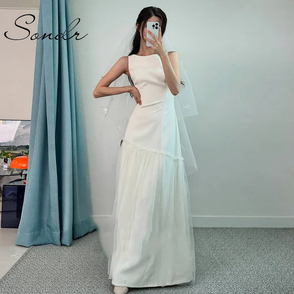 

Sondr Scoop Collar Simple Sleeveless Wedding Reception Dresses Customized A Line Floor-Length Party Dresses