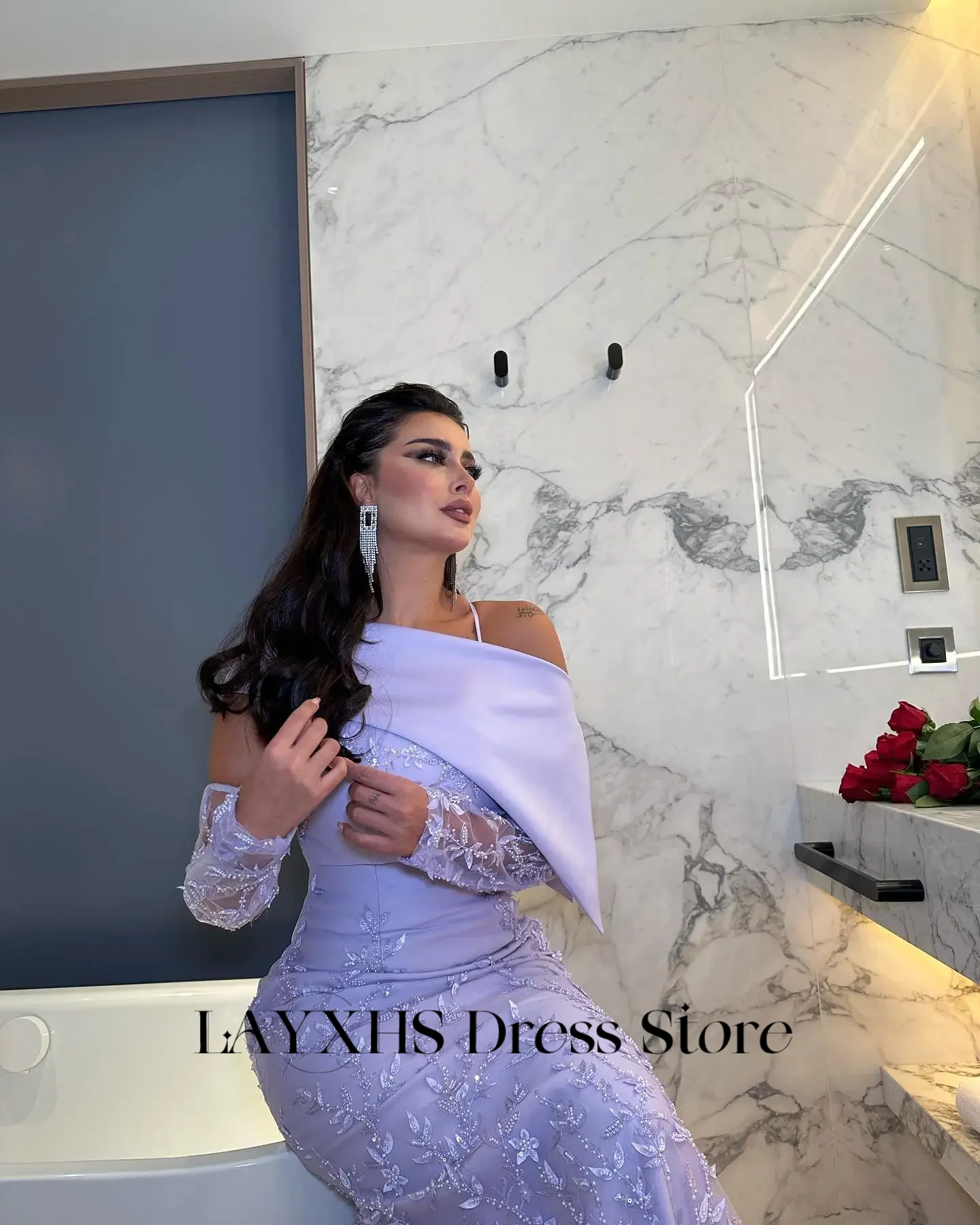 Personalizado beading floral sereia vestidos de noite lilás cetim tornozelo comprimento árabe saudita formal vestido de festa espartilho vestido de baile 2025