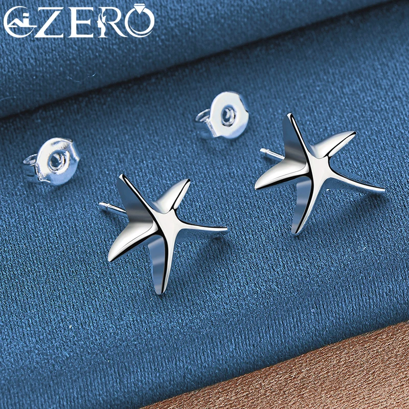 ALIZERO 925 Sterling Silver Starfish Stud Earrings For Women Wedding Engagement Party Fashion Lady Earring Jewelry