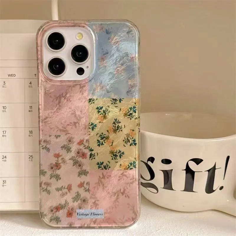 Coque de téléphone antichoc à motif floral patchwork vortex pour iPhone 16 Pro Max 17 15 14 13 12 11 XS Max X XR 7 8 Plus SE2 16