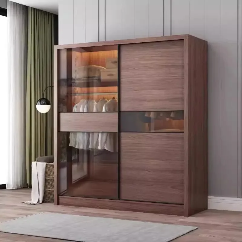 Custom Modern Sliding Wardrobe Glass Door with Wooden Pandel Bedroom Furniture for Home Hotel Villa Closet Storage