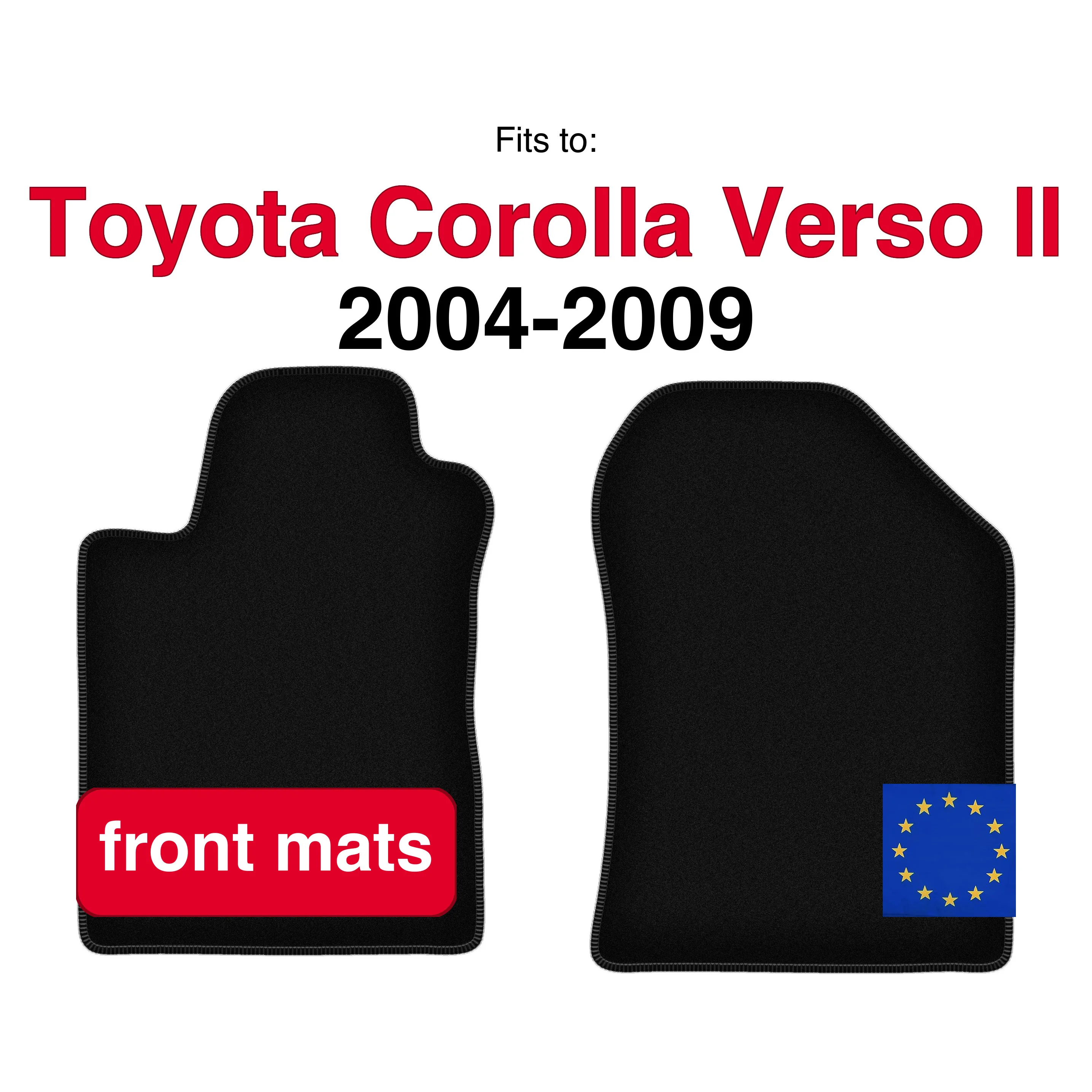 Image of Velours-Fußmatten vorne für Toyota Corolla Verso II 7 People (2004-2009) - Schwarz (2 Stück) Set Vorderfußmatten für Autos