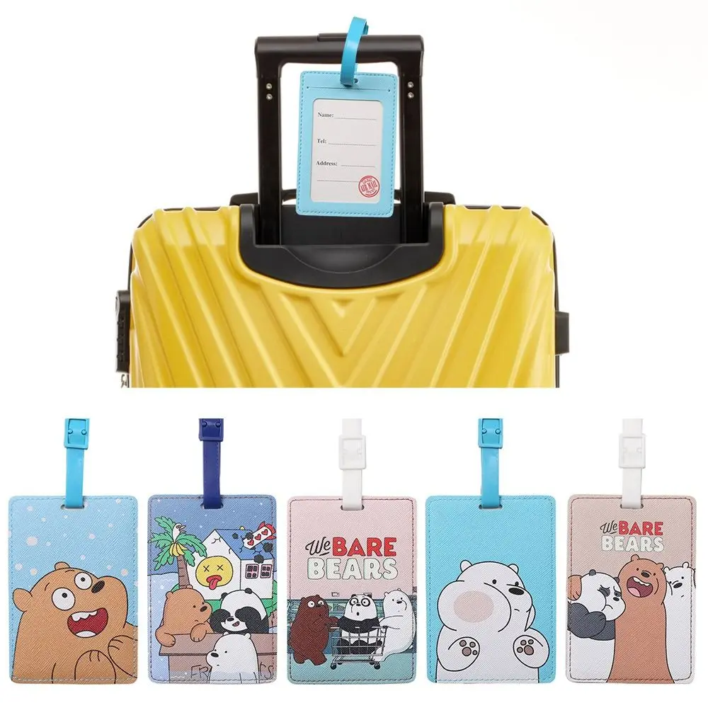 Cartoon Bear Travel Luggage Tag Name Address Tel Hanging Sign Board Suitcase Label Buckle Belt PU Baggage Tags Travel Supplies