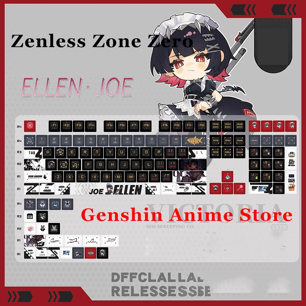 게임 Zenless Zone Zero Ellen Joe PBT 키 캡 코스프레 소품 축 측면 새겨진 Mechanicale Keycaps 게임 탁상 용품