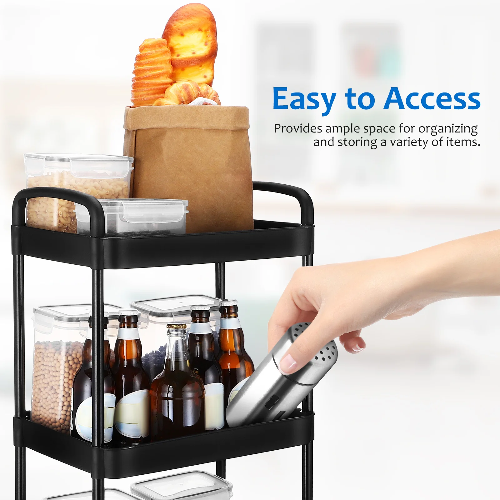 

3 Tier Rolling Cart Utility Cart Compact Multi Layer Organizer for Under Desk Bedside Snack Storage Carts with Wheels