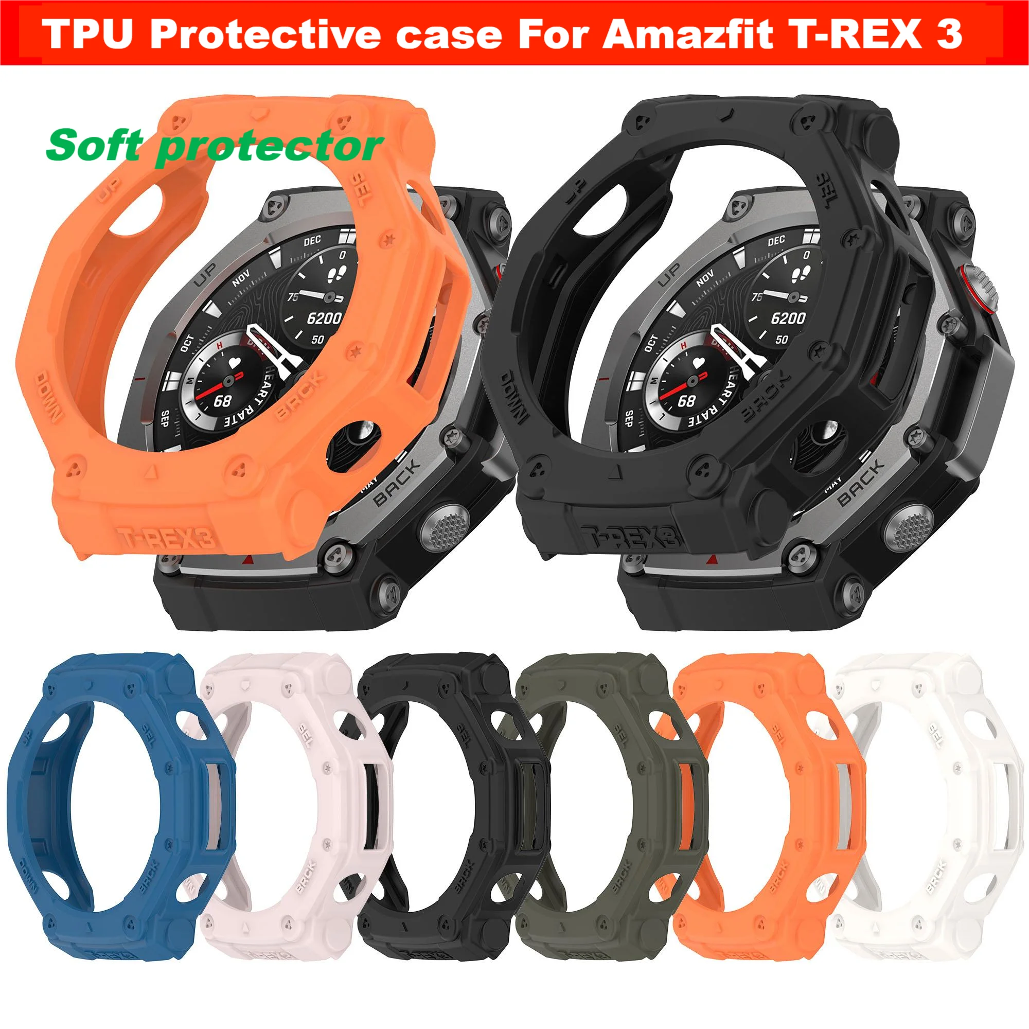 Capa protetora para amazfit t-rex 3 caixa de relógio inteligente amortecedor de silicone macio para huami amazfit t rex 3 acessórios de caixa de relóg