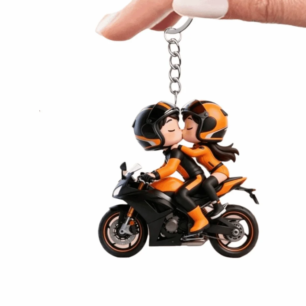 Retro Style 2D Flat Motorcycle Keychain Mini Design Acrylic Couple Keychain Funny Decoration Bag Hanging Charm Gifts
