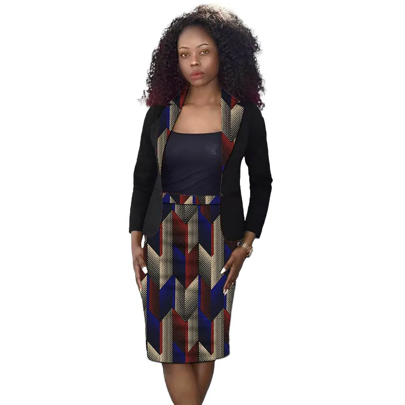 بدلة نسائية أزياء أفريقية بتصميم أصلي سترات سوداء مع تنورة مطبوعة مصممة خصيصًا لملابس أنقرة #5