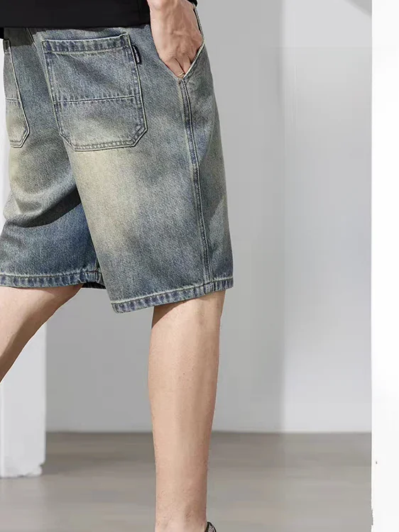 

Мужские джинсовые орты в стиле ретро, тонкие прямые свободные повседневные летние модные брендовые молодежные брюки прямого кроя