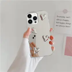 For Iphone 15 Pro Max 14 Plus 11 12 13 Mini XS XR X 8 7 SE Glossy 3D Love Heart Mirror Phone Case Iphone15 Cover 15Pro Iphone11