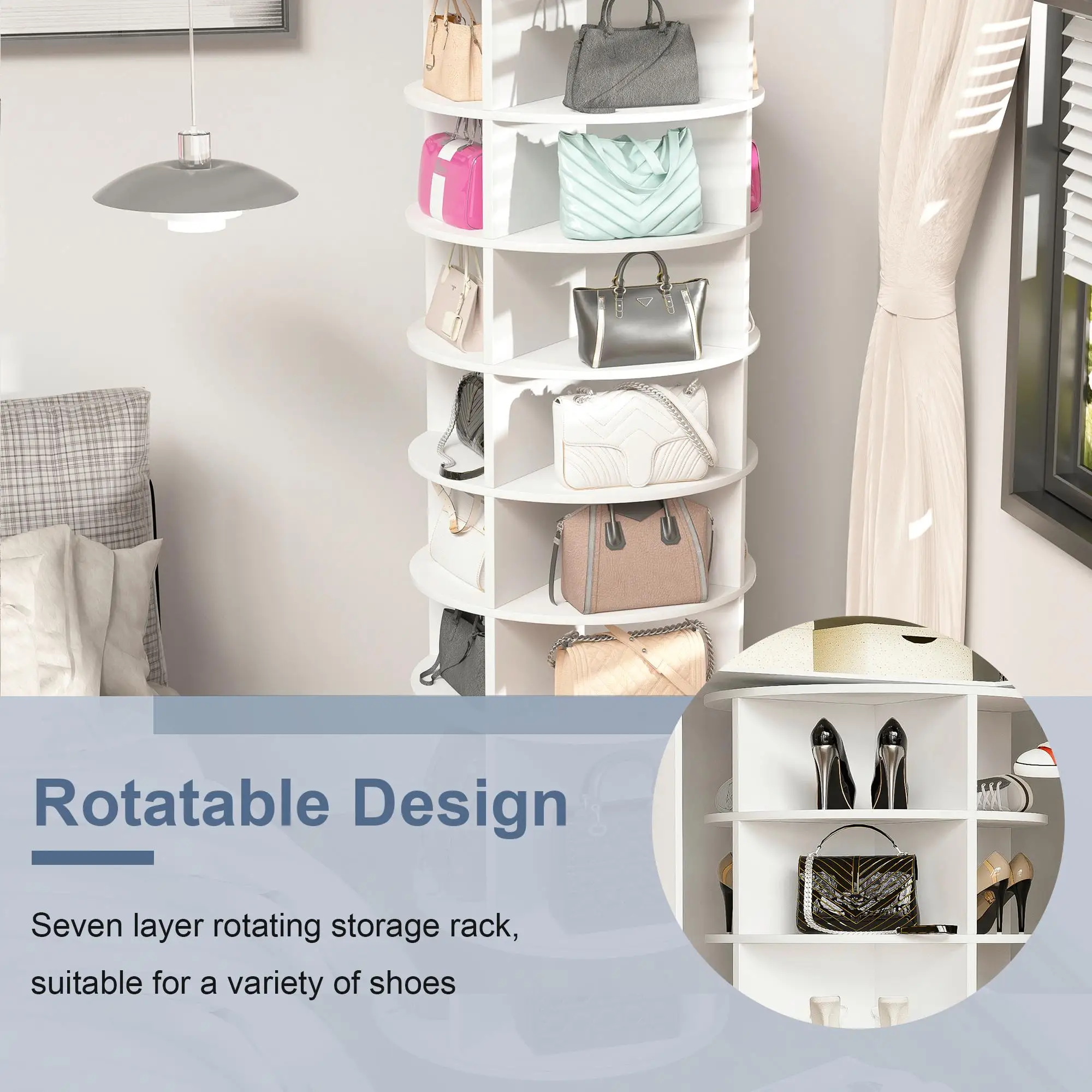 

360° Rotating 7-Tier Shoe Rack Tower - Free Standing Organizer for 28 Pairs, Lazy Susan Design