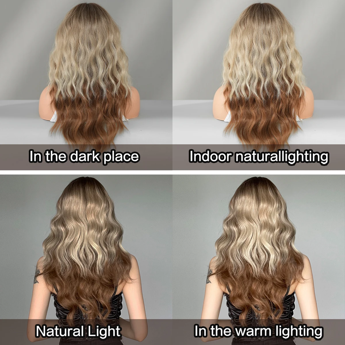 Long Water Wave Blonde Ombre Copper Wig for Women Synthetic Heat-Resistant Modest Fashion Wear and Go Wigs with Dark Roots - view 6