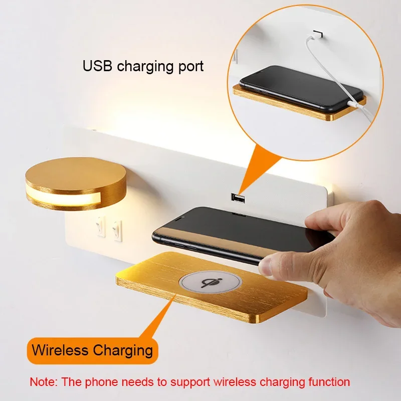 شحن لاسلكي الجدار مصباح السرير الحديثة وحدة إضاءة LED جداريّة الخفيفة مع التبديل USB شحن الجدار الشمعدان إضاءة داخلية ديكور غرفة المعيشة
