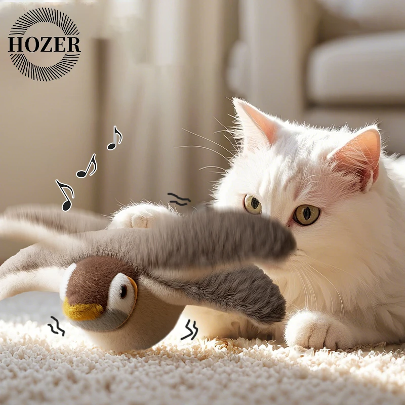 Flying Bird Cat Toy Interactive Cat Toys Rechargeable Chirping Flapping Bird(no Flying) Can Add Catnip Touch Activated Plush Toy