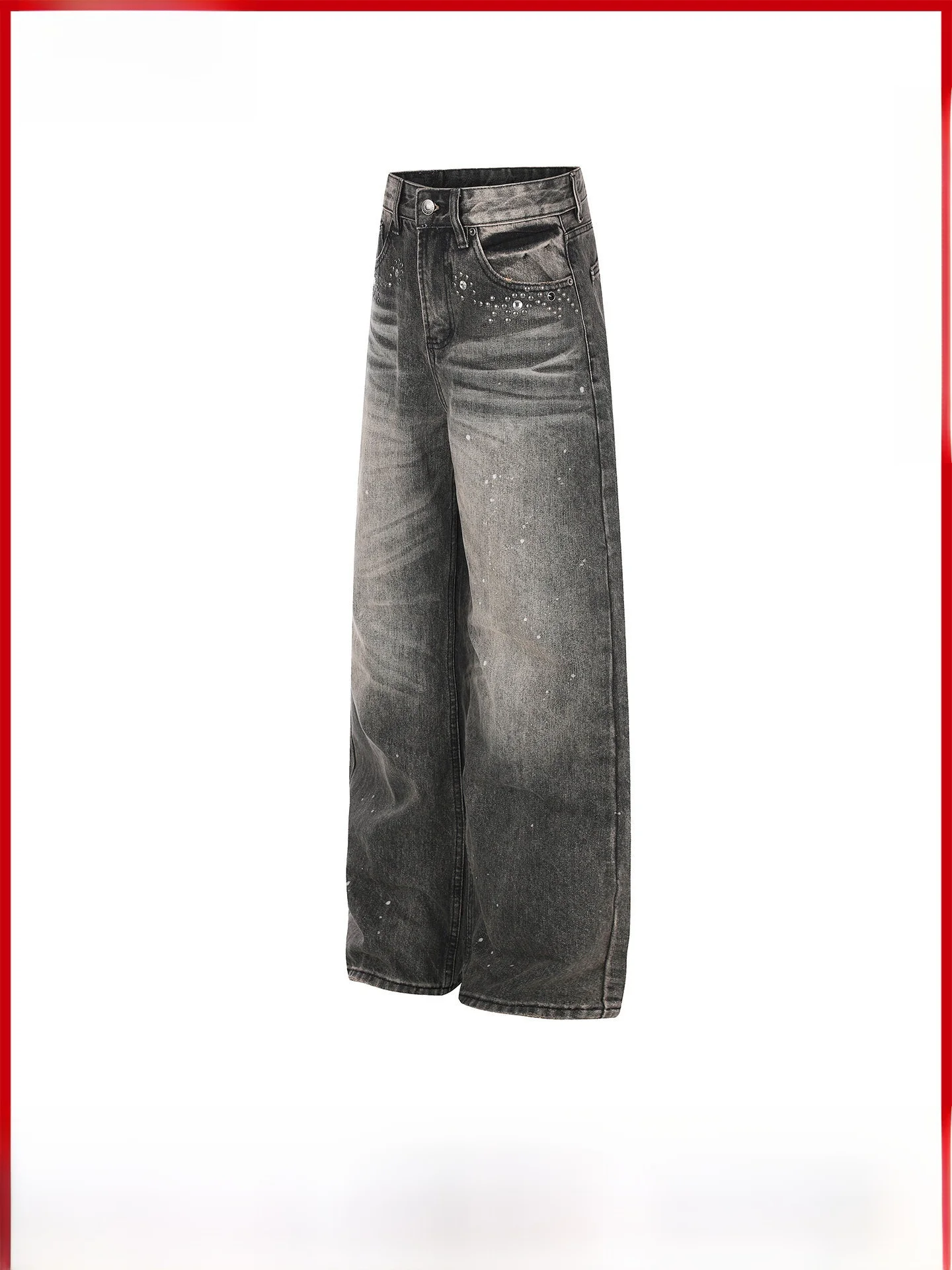 American Street Style Distressed Rhinestone Jeans Men's Design Sense 2026 Ultra Popular Straight Leg Pants Cotton Denim