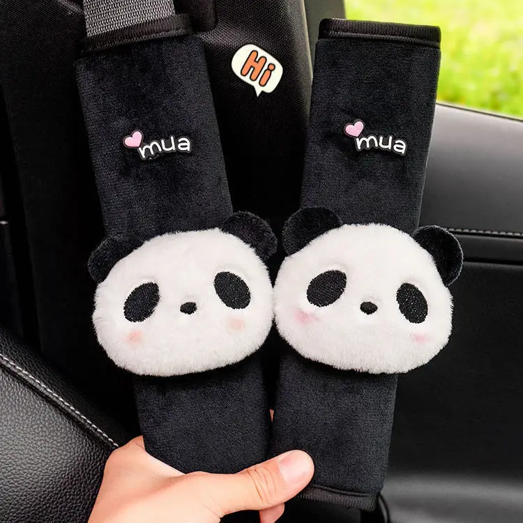 Cute Cartoon Panda Plush Universal Car Steering Wheel Cover Auto Seat belt Cover Imitate Lamb Wool Winter Car Accessories