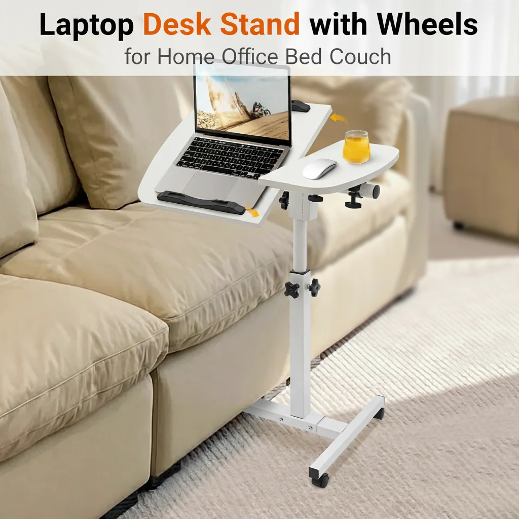 

Подставка для ноутбука с регулировкой высоты, передвижной компьютерный стол на колесиках, поворот на 360° ° Наклонный столик для ноутбука на колесиках для дома, офиса, кровати, дивана