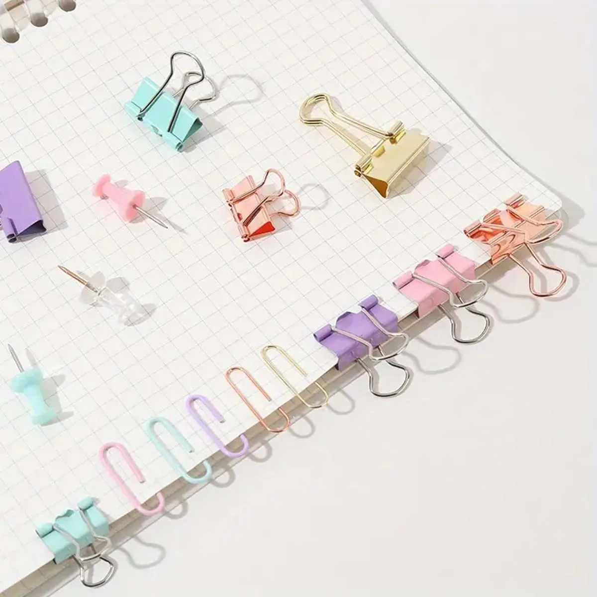 aper clip and binder set, metal binders in various sizes, cute desk office supplies, desk accessories