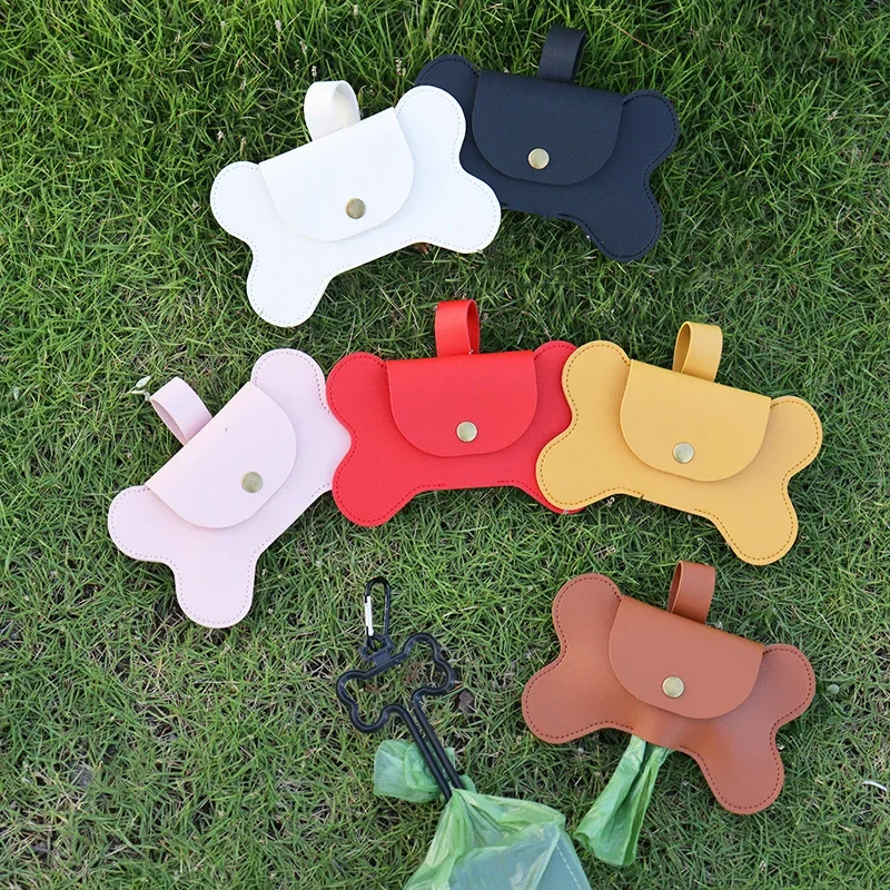 Pu Leather Bone Dog Poo Bag Outdoor Dog Walk Can Hang Leash Dispenser Outside Feces Garbage Bag Storage DevicePet Supplies & Pet