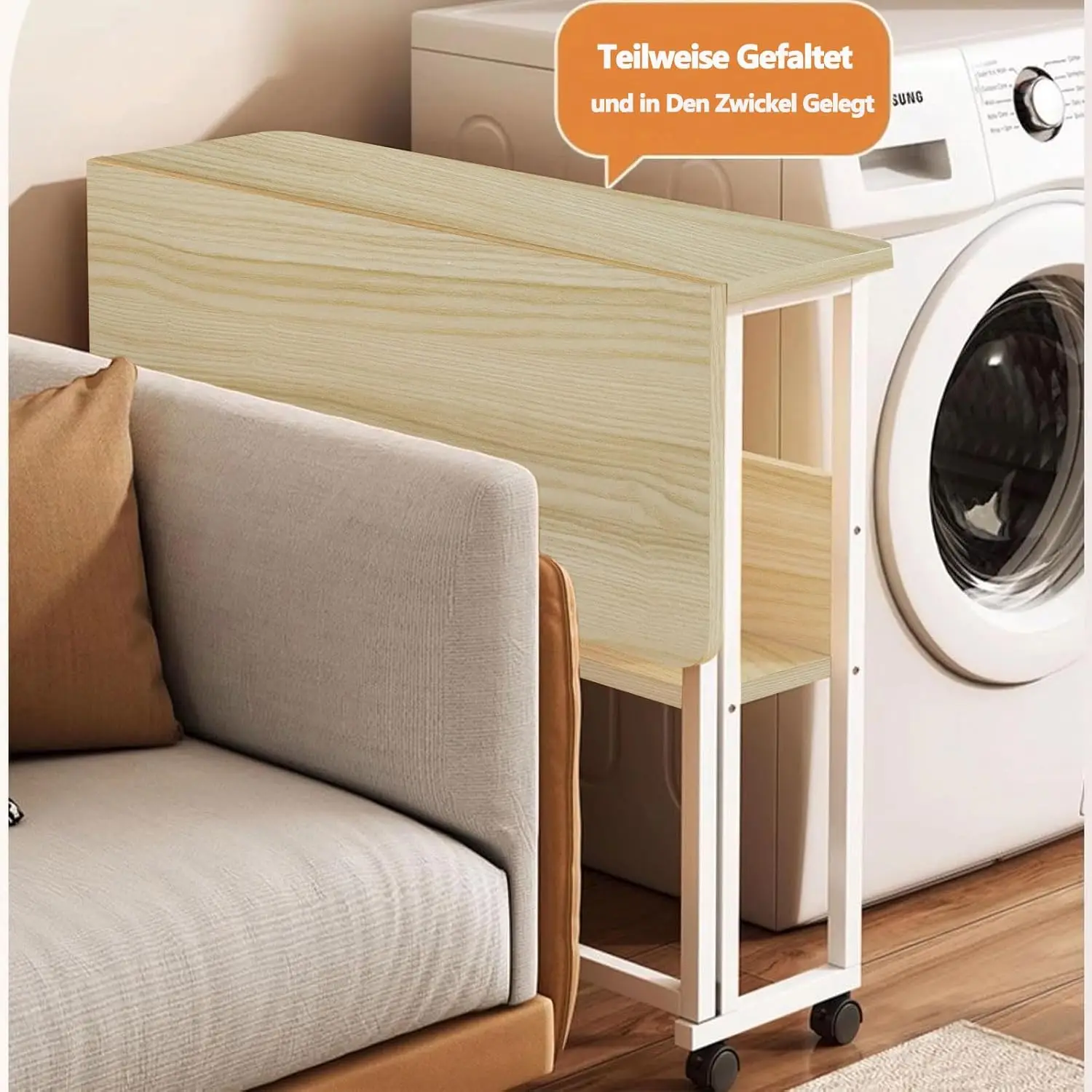 32'' Mobile Foldable Desk W/ 6 Wheels,Portable Rolling Small Computer Desk W/Storage Shelves,Folding Table For Small