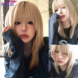 Synthetic Wig Female Light Platinum New Clavicle Hair Fluffy Layered Short Straight Hair Full Head Party Commuting Daily Wear