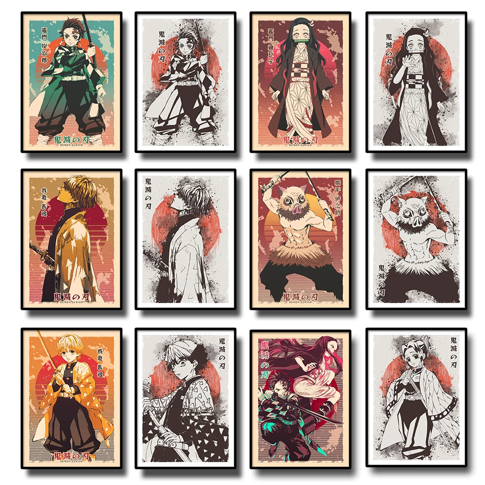 Demon Slayer Poster Anime Retro Poster Tanjiro Kamado Kamado Nezuko Hashibira Lnosuke Laminas Decorativas Pared Cuadros Posters