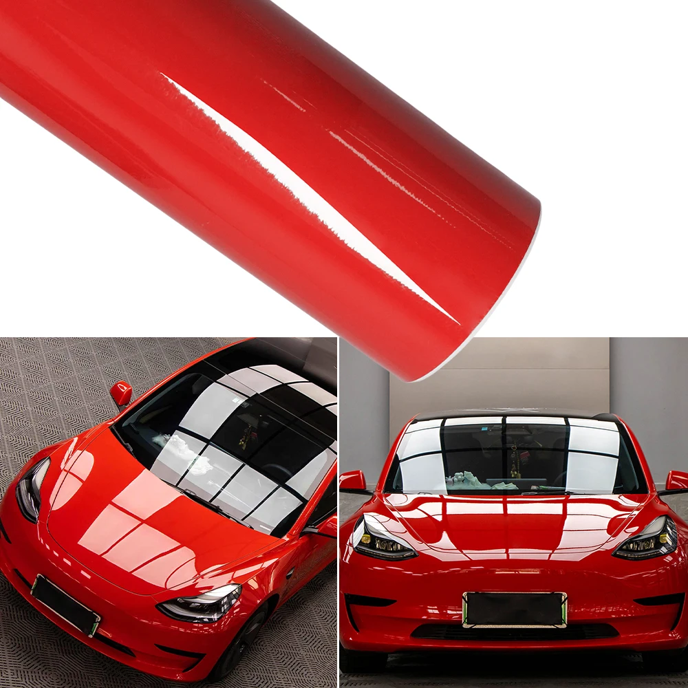 

Glossy Red Vinyl Car Decoration Film Sticker Auto Wrapping Roll Adhesive Film Vehicle Decal Air Bubble Free Paper Based Package