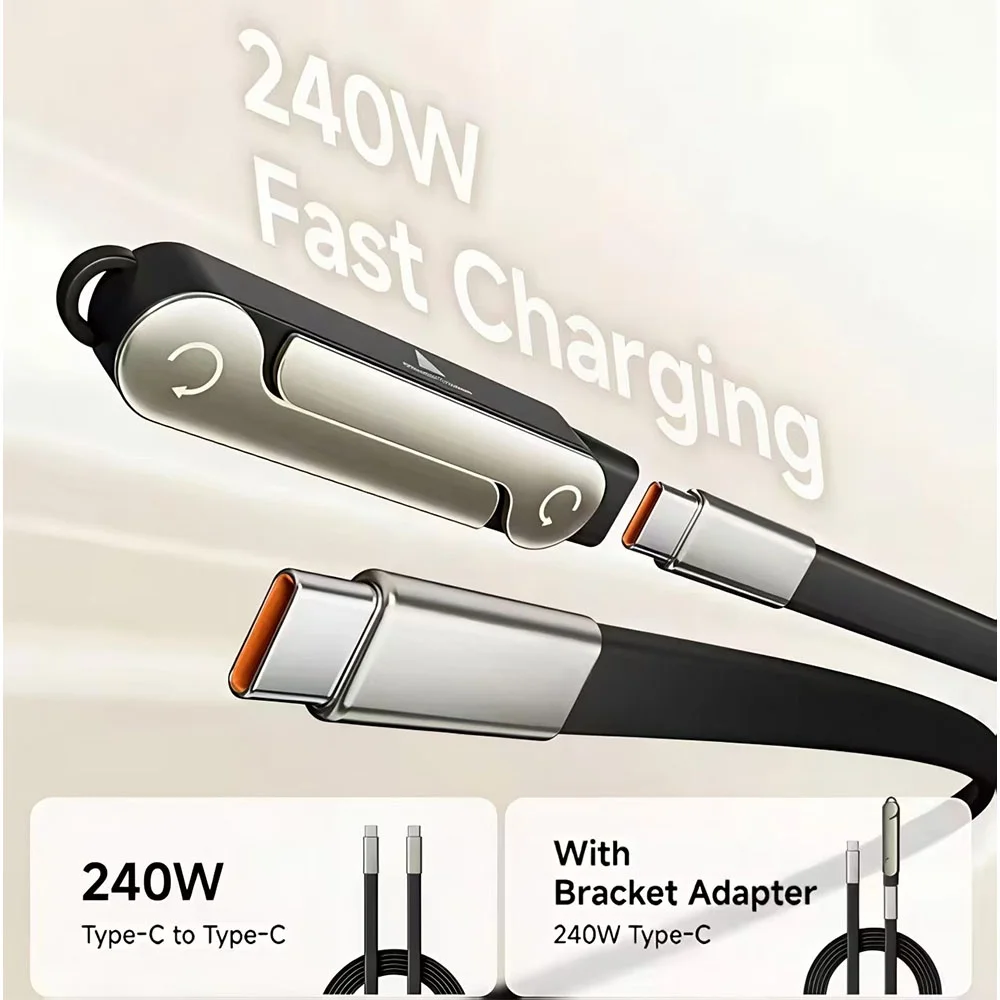 Type-C to Type-C Cable 240W Fast Charging Foldable Stand Data Cord 2-in-1 USB C To Type C Wire For iPhone Samsung Xiaomi Huawei