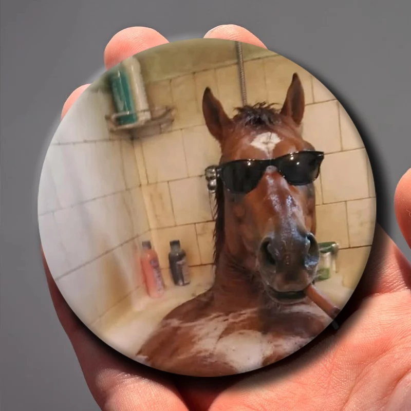 58mm Horse Funny Meme Soft Button Pin Animal Memes Brooches Badge Bag Decor Fun Accessories Friends Gifts 1PC