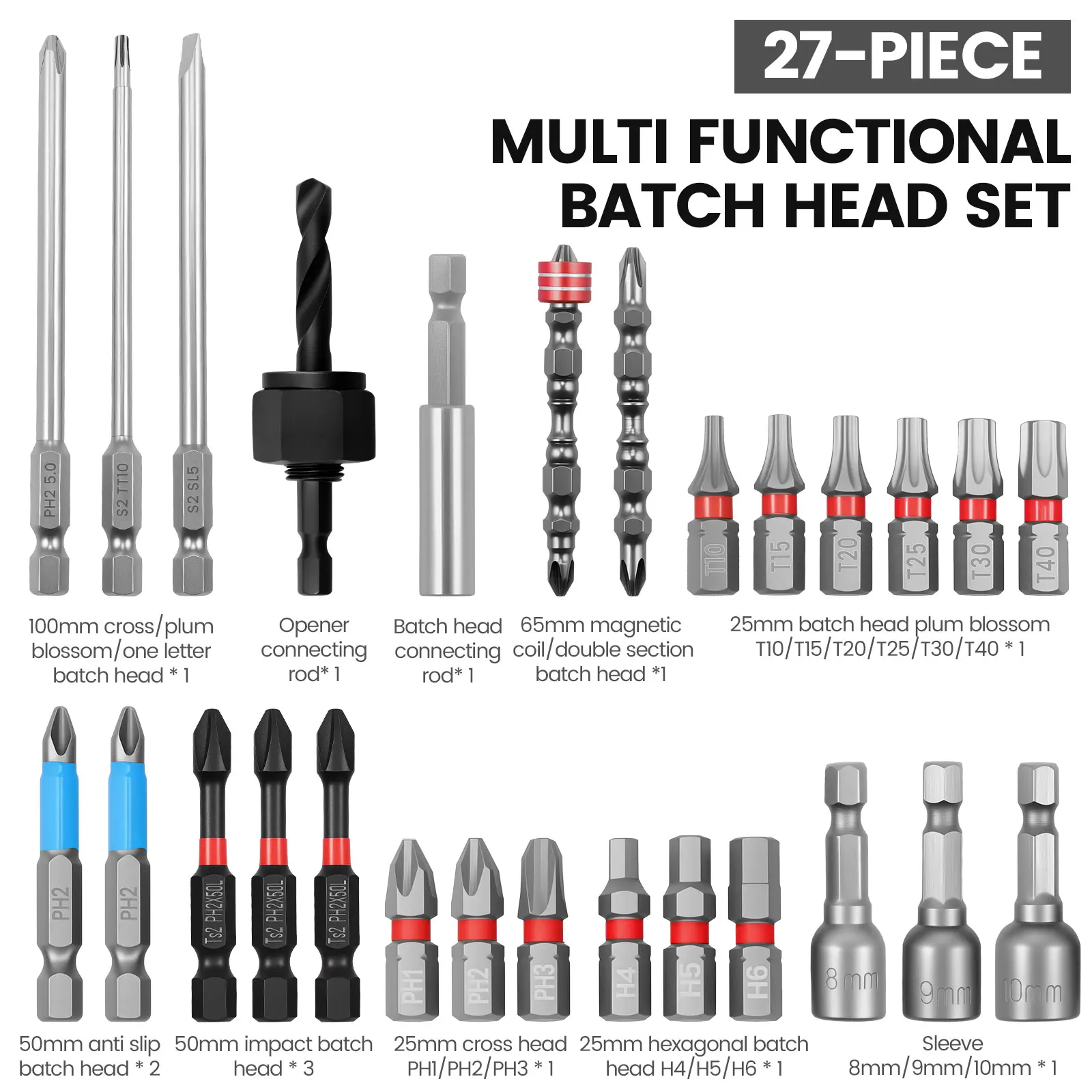 27PCS Screwdriver Bit Set Include Magnetic Impact Phillips Bit Flat Head Screwdriver and Torx Screwdriver Bits with Socket Set