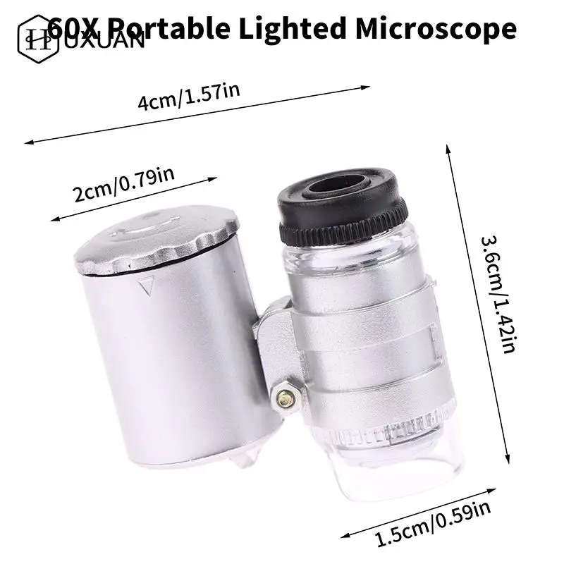 60X Illuminated Microscope Portable Handheld Jeweler Magnifier With LED Light Mini Pocket Magnifying Glass For Home And Office