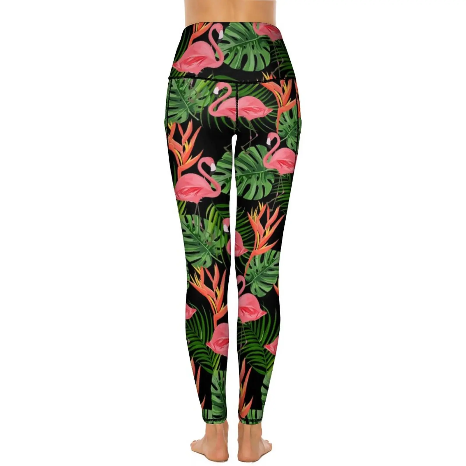 Flamingo impressão leggings sexy plantas tropicais push up calças de yoga casual estiramento leggins design fitness correndo esportes collants