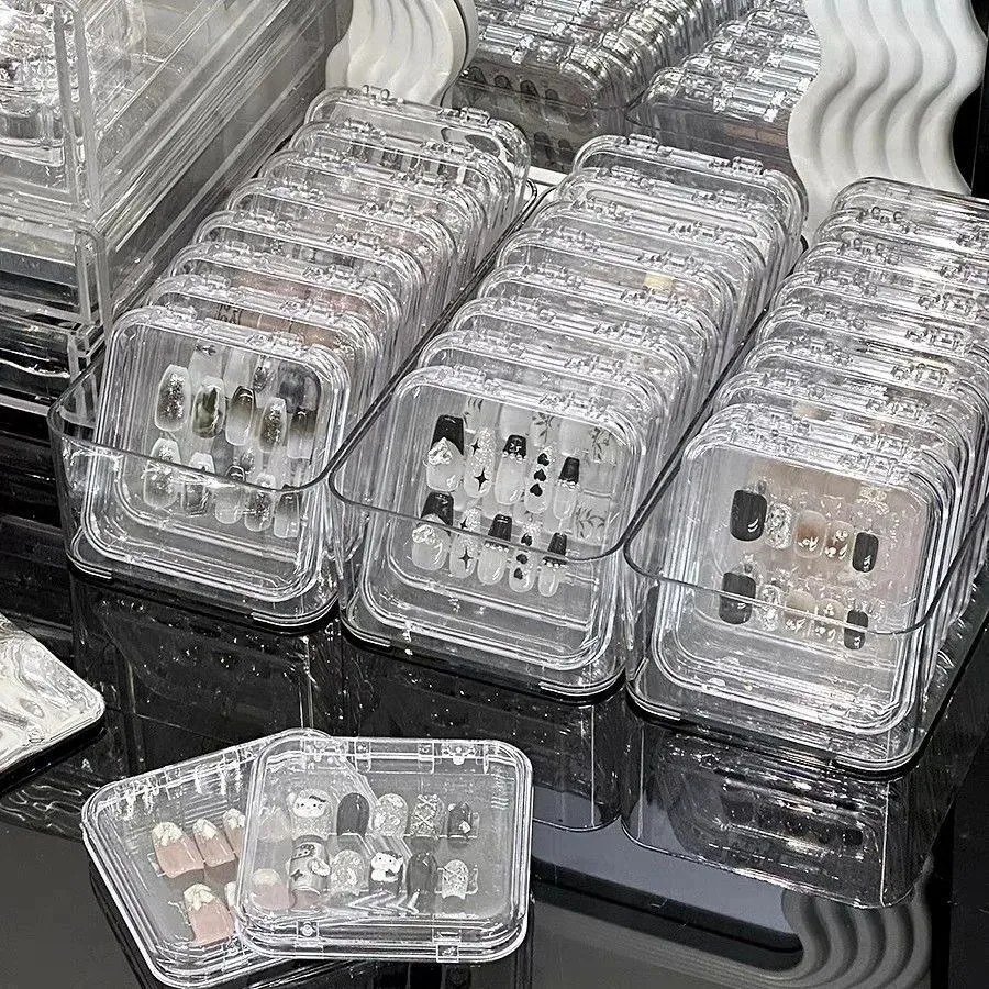 

5/10/20 PCS Press-On Nail Storage Acrylic Boxes with Adhesive Sheets Transparent Nail Boxes Jewelry Storage Tool&Accessories