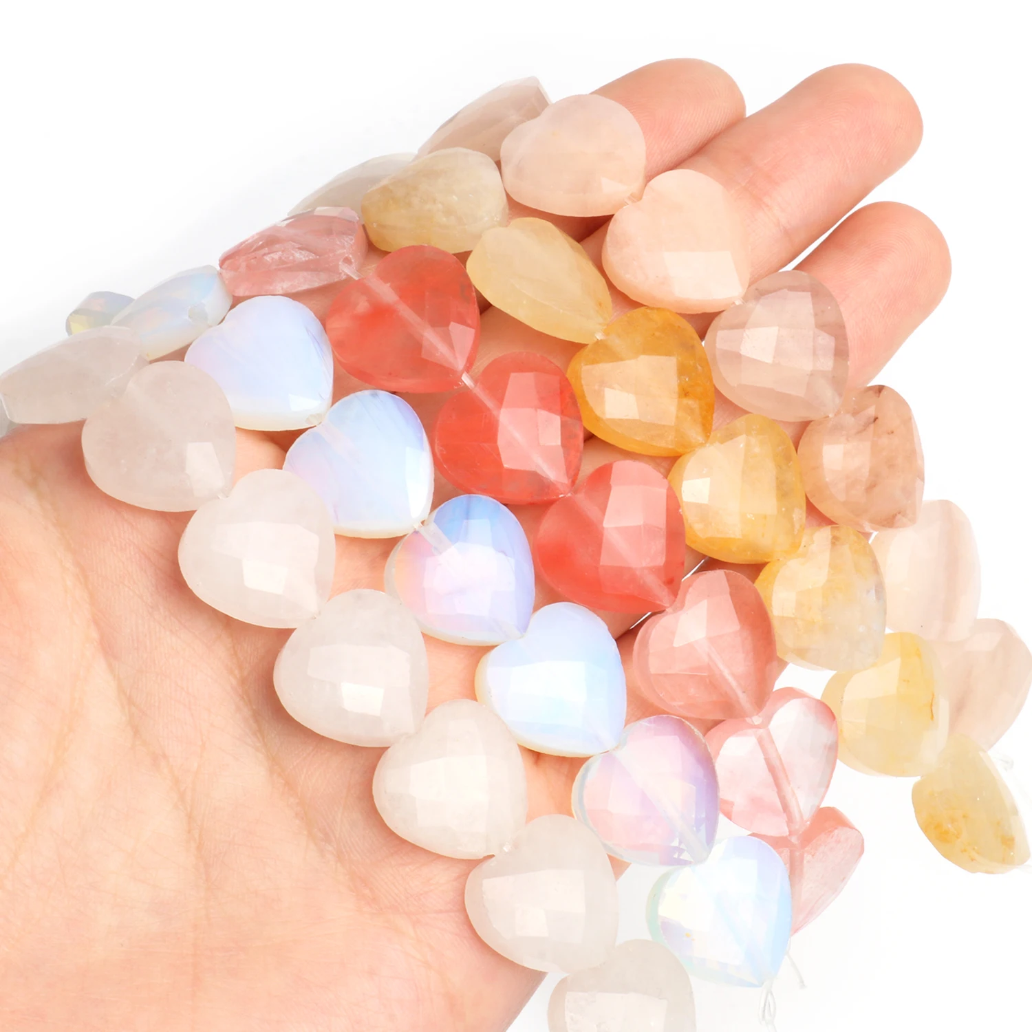 

15x15mm Heart Large Size Faceted Beads Natural Stone Tiger Eye Quartz Opal Loose Beads for Jewelry Making DIY Bracelet Accessory