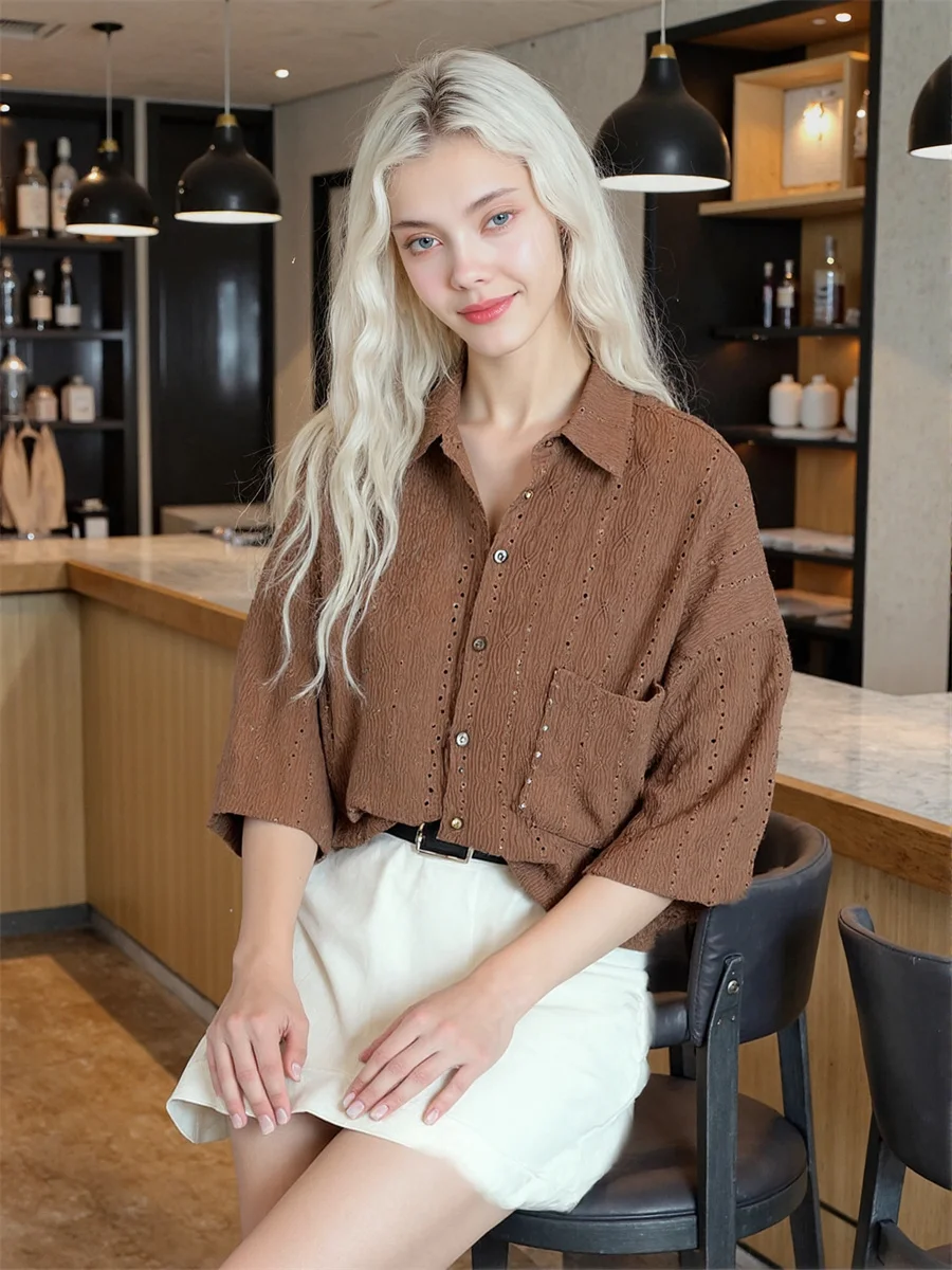 

Рубашки женские с коротким рукавом в стиле ретро, белые повседневные свободные лоскутные рубашки с цветными блоками, дизайн на пуговицах спереди, современный модный стиль, женские топы