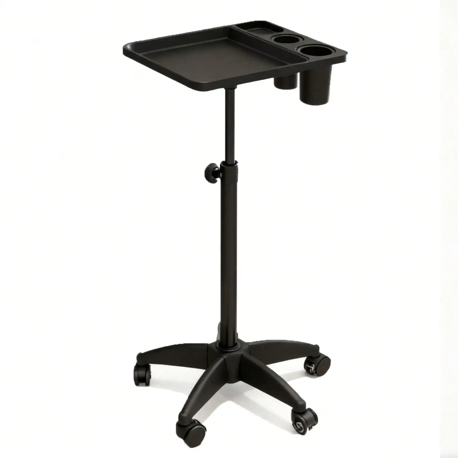 Rolling Salon Tray Cart, Height‑Adjustable Aluminum Tattoo Trolley with Storage Platform & Wheels, Black Mobile Service Instrument Tray for Salon, Spa & Tattoo Station