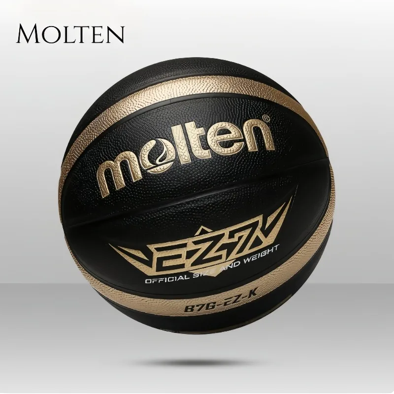 

Molten Size 5 6 7 Basketball EZ-K Black Gold PU Outdoor Indoor Balls for Outdoor Indoor Match Training