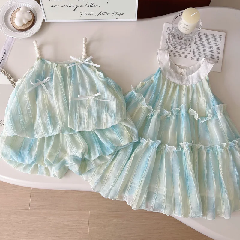 

Girls' Summer Outfit New Princess Dress for Girls Refreshing and Cute Strap Set
