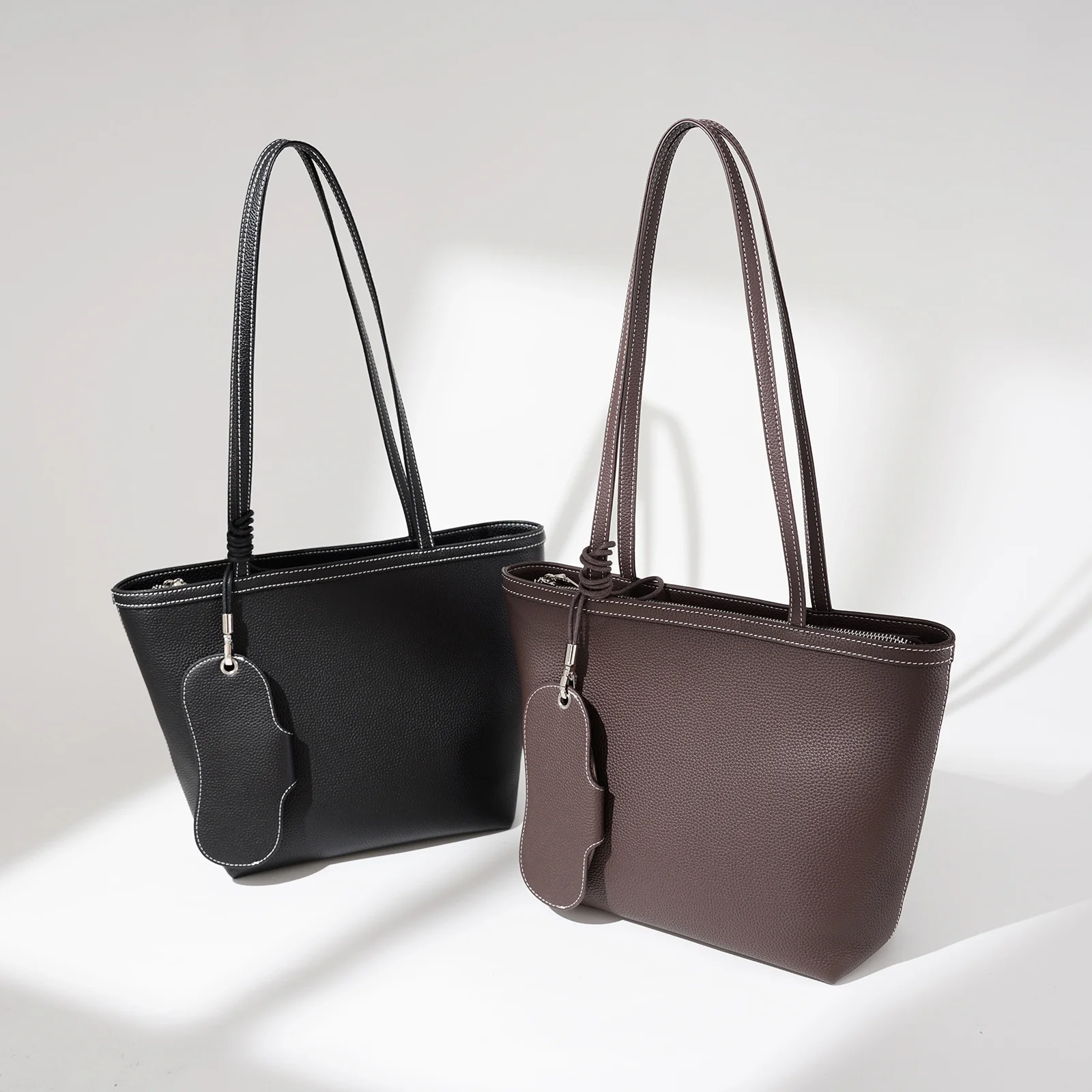 

New Fashion Grey Coffee Color All-match Women Tote Bags With Glasses Clip Natural Cowhide Leather Female Shopper Shoulder Bag