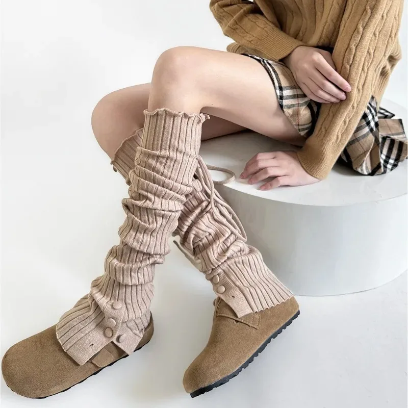 Runway Style Leg Warmers with Buttons & Lace-up Wide Ribbed Stackable Socks, Fall Winter Fashion Accessories​